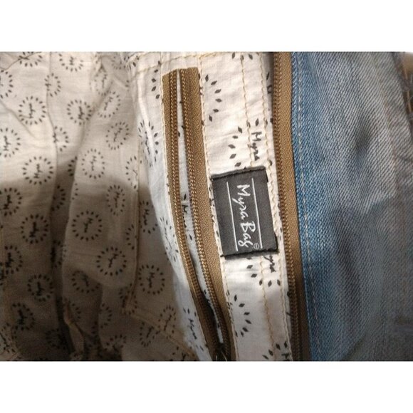 Large Myra Denim & Faux Leather Boho Tote Bag With Woven Aztec Pattern & Fringe - Picture 5 of 10